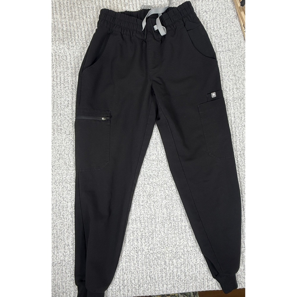 FIGS Zamora Jogger Scrub Pants Womens XXS Black back‎ ties